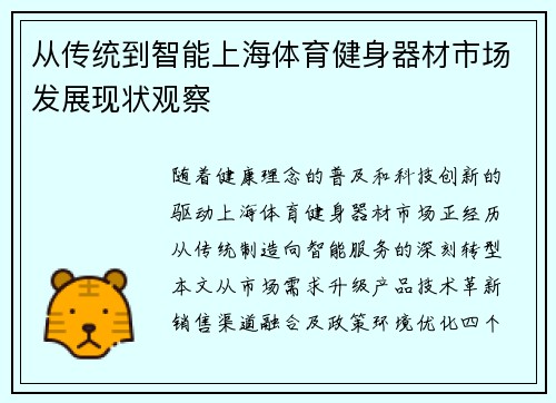 从传统到智能上海体育健身器材市场发展现状观察